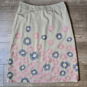 Boden Skirt Womens 6L Khaki Embroidered Flowers Side Zip Cotton Preppy Boho